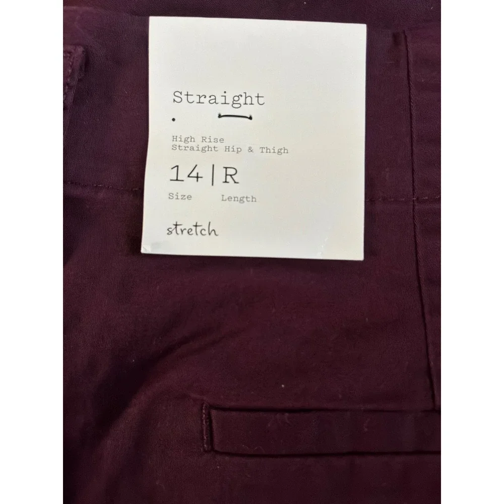 NWT A New Day Straight High Rise Stretch Chino Pants Burgundy Women's Size 14